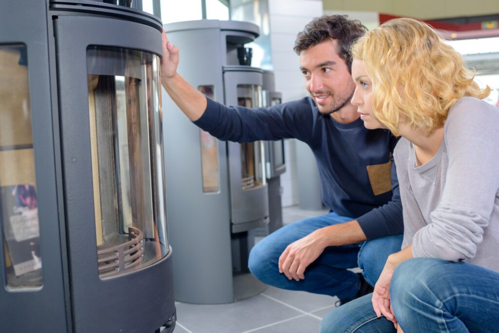 Young couple choosing between different HVAC brands